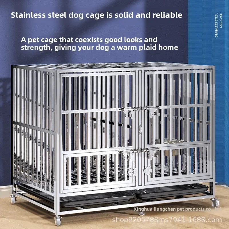 Stainless steel dog cage with partition mother and child cage square tube double cage large pet golden retriever ken
