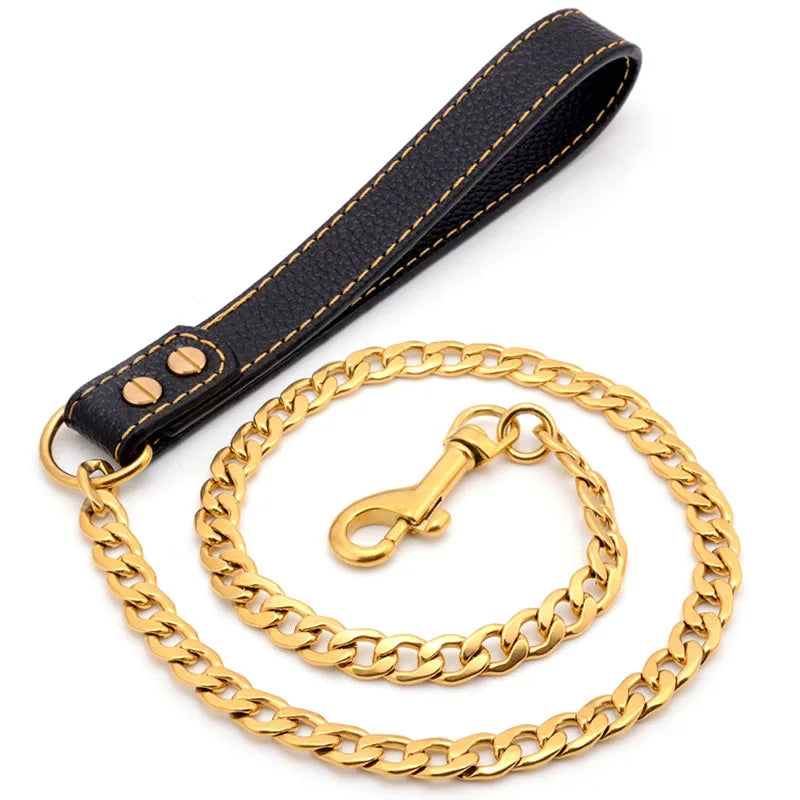 304 Stainless Steel Dog Chain Collar and Leash, Super Strong, Metal Necklace, Choke, Silver, Gold, Adjustable Pet Lead Rope