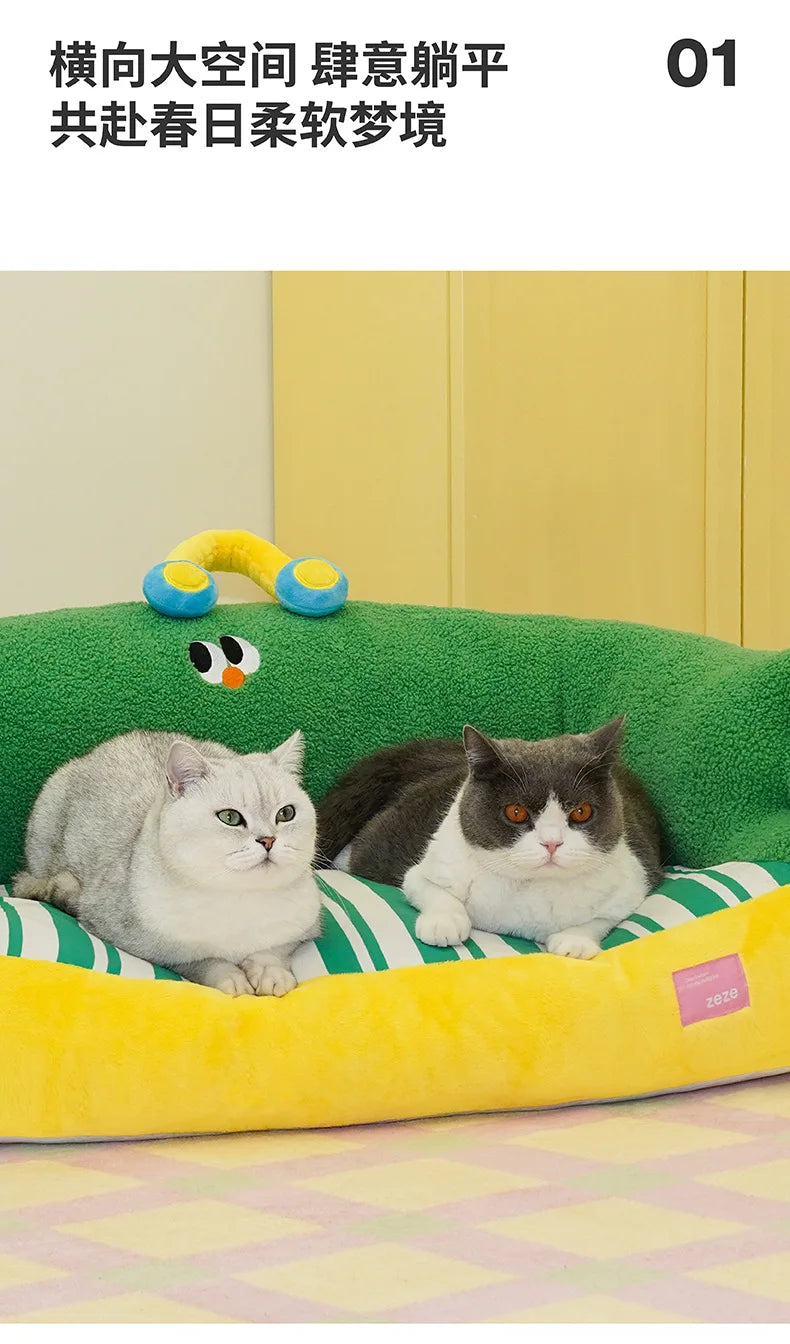 Zeze green lush pet bed cat litter all seasons removable dog litter teddy bear small dog warm sofa