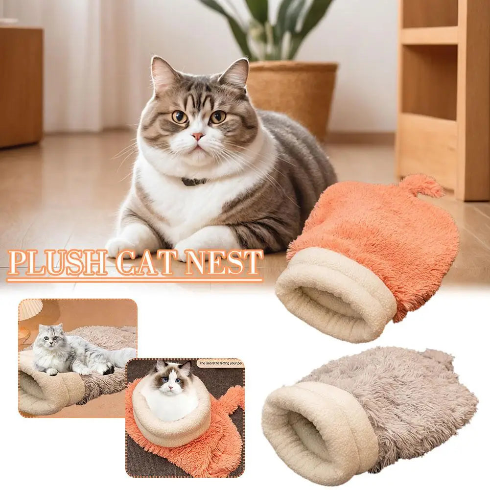 Cozy Plush Cat Bed Winter Warm Sleeping Bag for Cats Small Dogs Soft and Comfortable Kitten Tunnel Nest with Cat Accessorie Z4X0