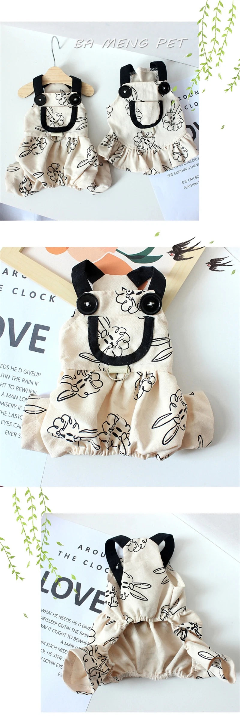 Cartoon Bunny Teddy York Dog Overalls Breathable Summer Spring Leisure Clothes for Cats Pocket Decorate Pet Boy Puppy T Shirt