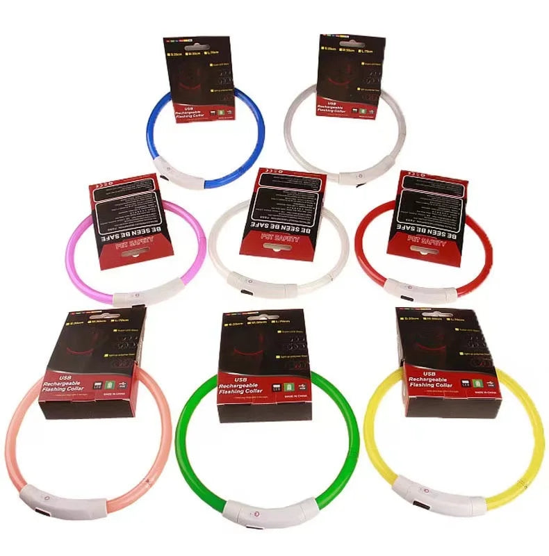 40/50/70cm Led Dog Collar USB Rechargeable Pet Dog Night Luminous Charge Collar Glowing Necklace Collar Safety Night Light