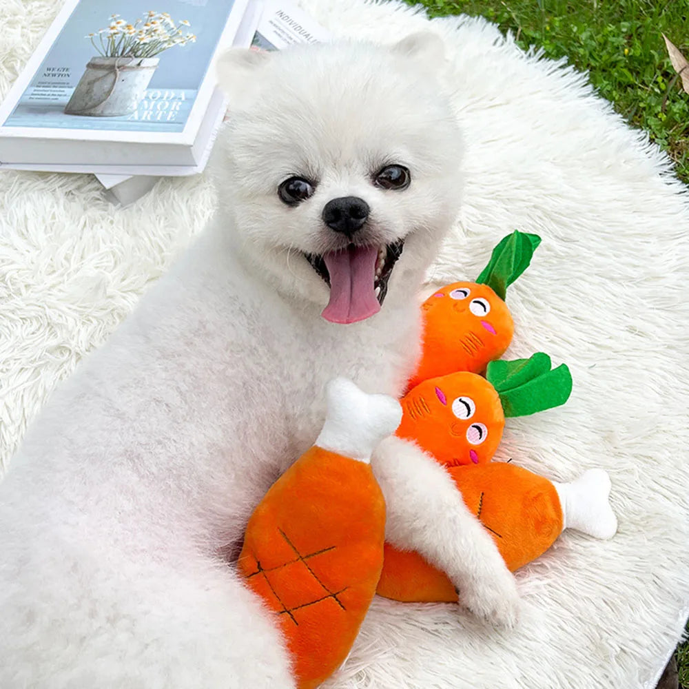 Puppy Dog Plush Squeaky Toy for Small Medium Dogs Cute Bone Carrot Toy for Aggressive Chewers Pet Cat Products Puppy Accessories