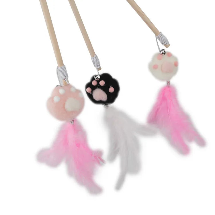 Cat Toy Cat Teaser Sticks Cat Toys Cat Claws Cat Sticks Wooden Poles Feathers Bells Cats Hi Interactive Pet Products.