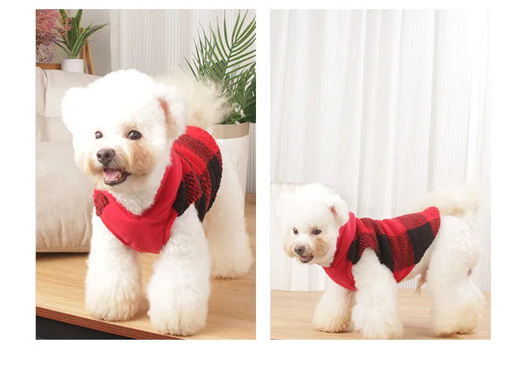 Plaid Dog Hoodie Christmas Pet Clothes Fleece Sweater with Leash Hole for Small Medium Dogs, Soft Winter Warm Dog Sweatshirt