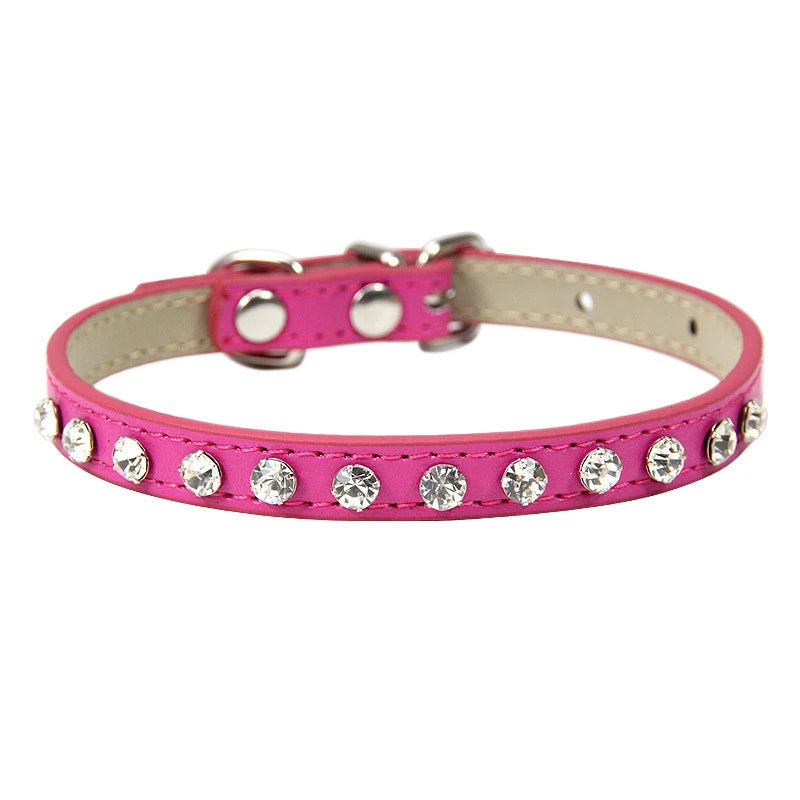 Zircon Band Pet Dog Collar Durable Leather Fancy Necklace for Medium Puppy Outdoor Solid Color Golden Retriever Neck Accessories