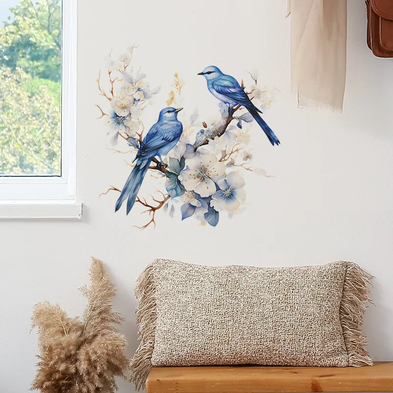 1PCS Painted Branches Flower Birds Bedroom Living Room Porch Home Background Decoration Beautify Wall Paste Self-adhesive
