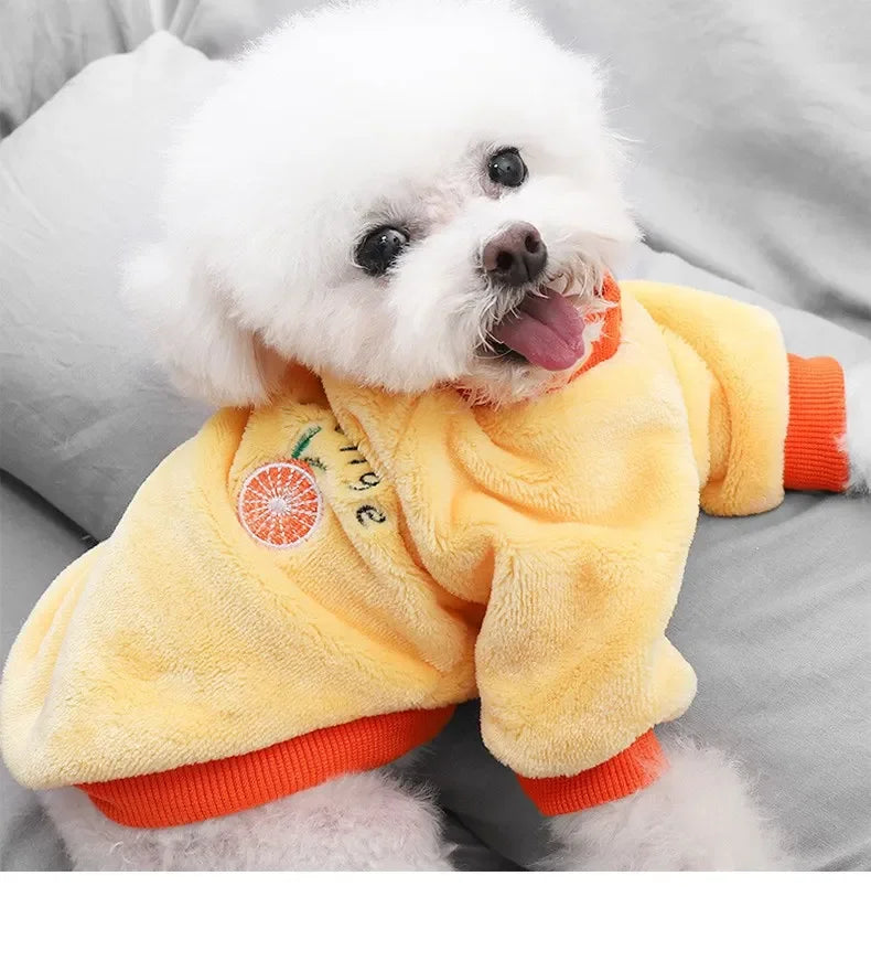 Pet Dog Clothes Warm Fleece Cute Fruit Print Coat Small Medium Cat Shirt Jacket Autumn Puppy Sweater Hoodie Chihuahua Yorkies