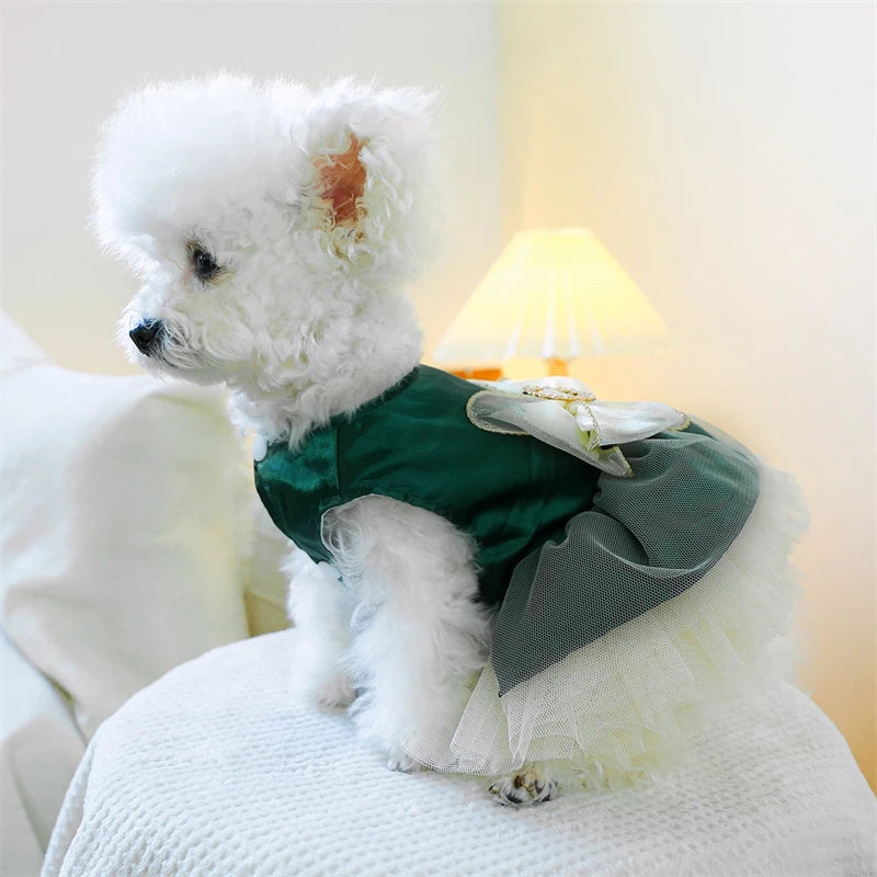Sweet Princess Female Puppy Summer Clothes Wedding Party Dress for Dogs White Lace French Bulldog Small Medium Pet Cat Clothing