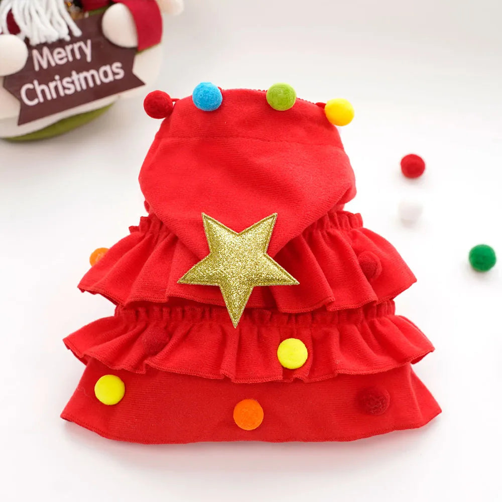 Pet Cat Dog Christmas Costumes Xmas Cloak with Stars and Pompons Christmas Cape Festive Pet Apparel Clothing for Small Dogs Cats