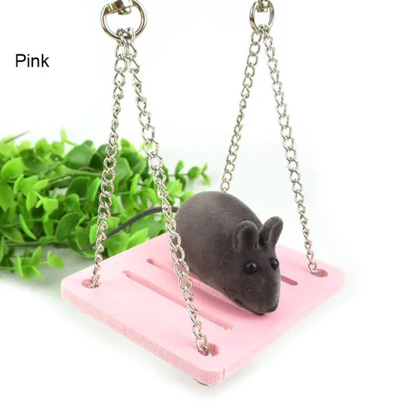 1Pcs Swing Toy Pet Hamster Toys Hanging Gadget Wooden Cage Accessories Supplies Amuse Mouse Natural Wood Toy for Small Pets