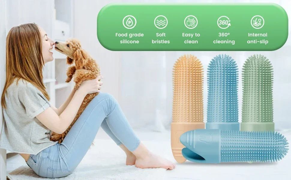 360° Cleaning Finger Toothbrush for Dogs, Food Grade Silicone Dog Finger Toothbrush, Toothbrush for Dogs Cats Dental Care