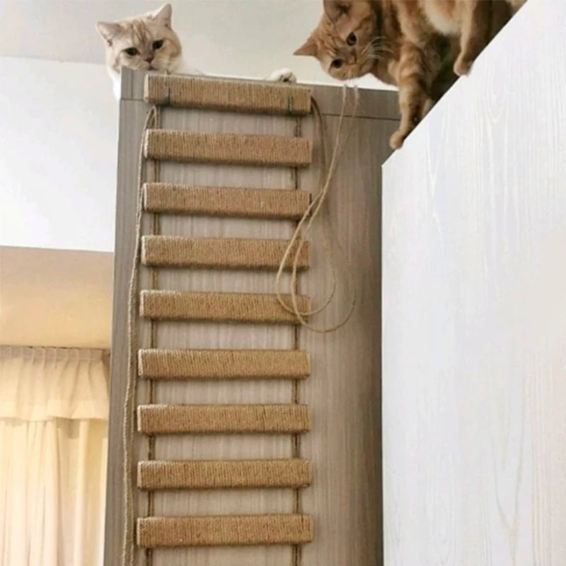 Toys Wall-mounted Activity Cat Wood Sisal Scratcher Climber Furniture Cat Bridge Rope Steps Kitten Ladder Kitten Post Wall