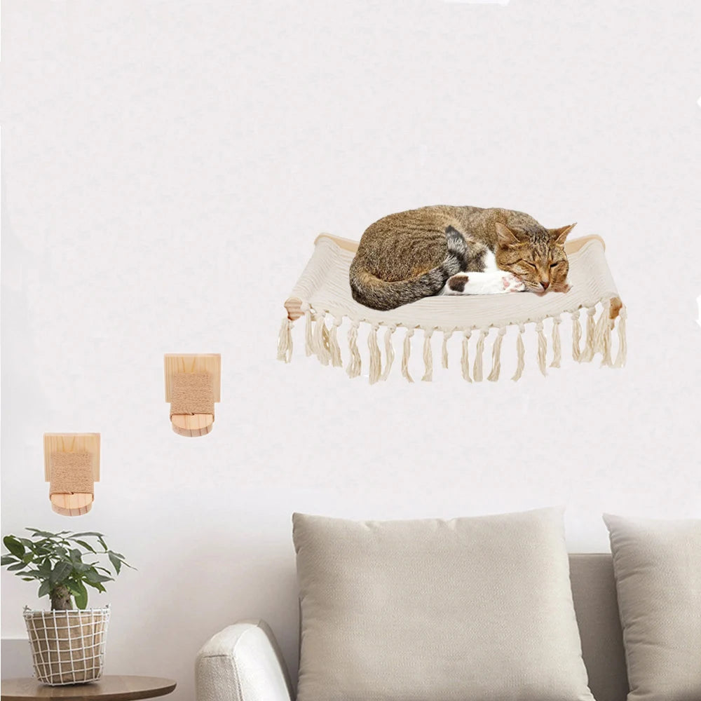 Cat Shelves Wall Mounted Cats Bed Washable Grip-Resistant Cat Platform with Scratching Post for Climb & Grind Claws Kitty Toys