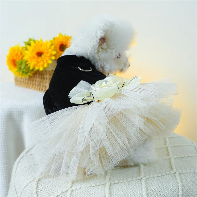 Sweet Princess Female Puppy Summer Clothes Wedding Party Dress for Dogs White Lace French Bulldog Small Medium Pet Cat Clothing