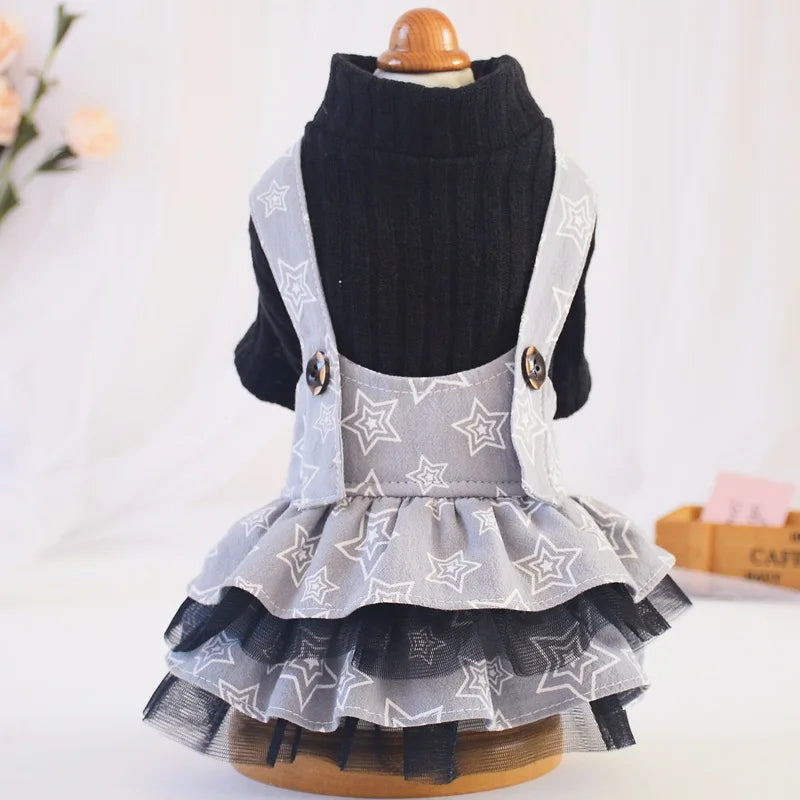 Dogs Denim Suspender Skirt Striped T-Shirt Cats Cute Fashion Cartoon Puppy Strapped Dress Suit Birthday Garden Walking Clothes
