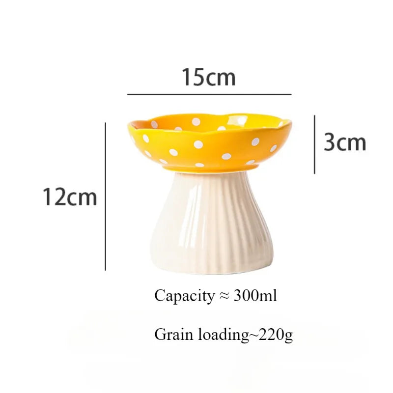 Mushroom Cat Bowl Cute Polka Dot Safe Ceramic Elevated Cat Feeder for Cats and Dogs Drinking Water Bowl Cat Feede Pet Supplies