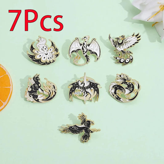 7Pcs Gothic Punk Bird Enamel Pins Custom Animal Cartoon Brooches Jewelry Clothes Accessoris Shirt Collar Lapel Badge Pin for Fri