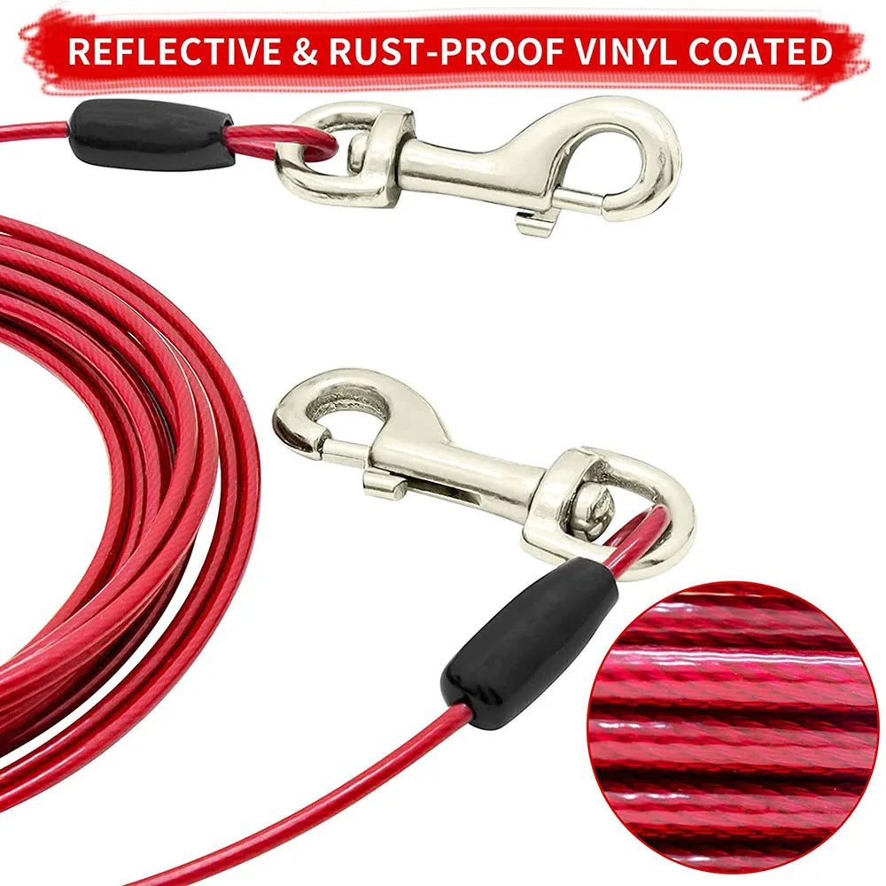 Pet Dog Tie Out Cable for Dogs Up to 125 Pounds 3m 5m 10m Outdoor Dog Steel Cable with Strong Big Hook Stainless Steel Dog Leash