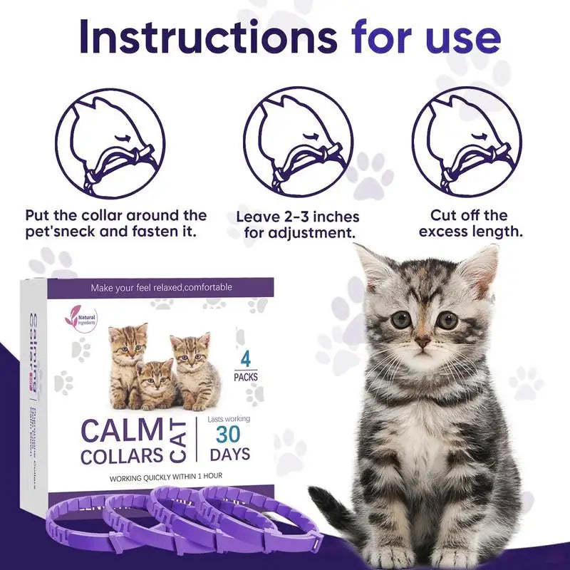 4pcs Calming Collar For Cats Relax Cat Pheromone Collar Calming Pheromone Collar Cats Adjustable Long-Lasting Pheromone Collar