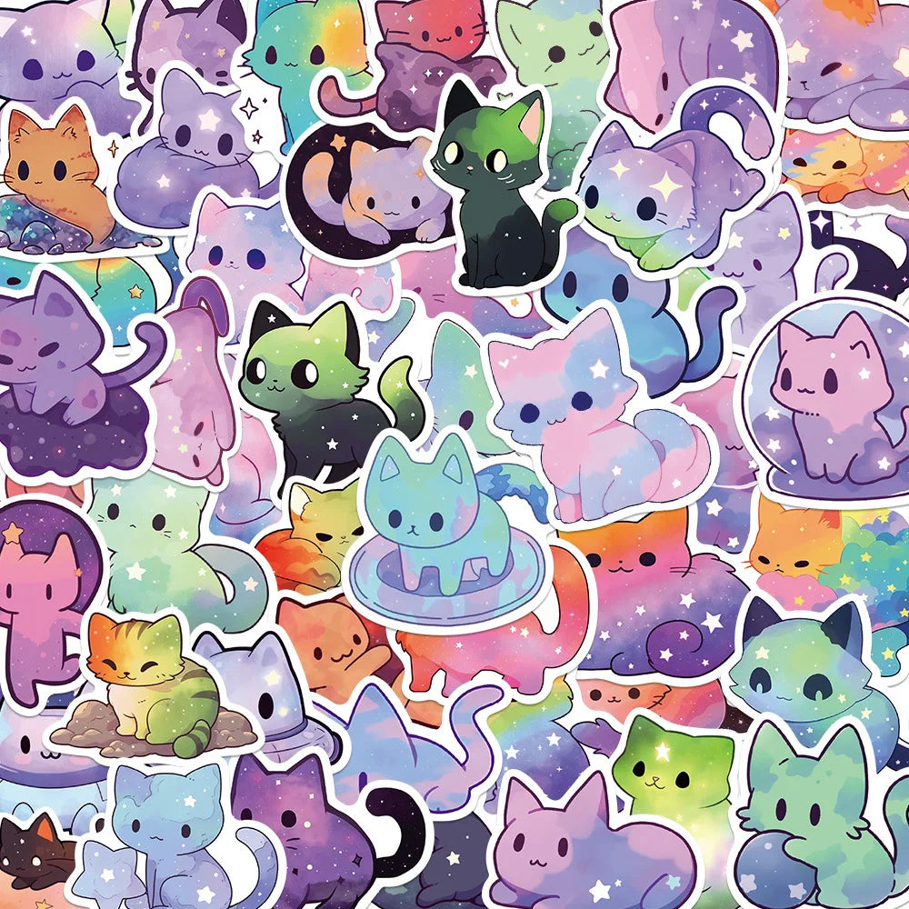 50PCS cartoon Cat Stickers Starry Sky Cat Graffiti Sticker Decorate phone Back card trunk Water cup Cute Cat Stickers waterproof