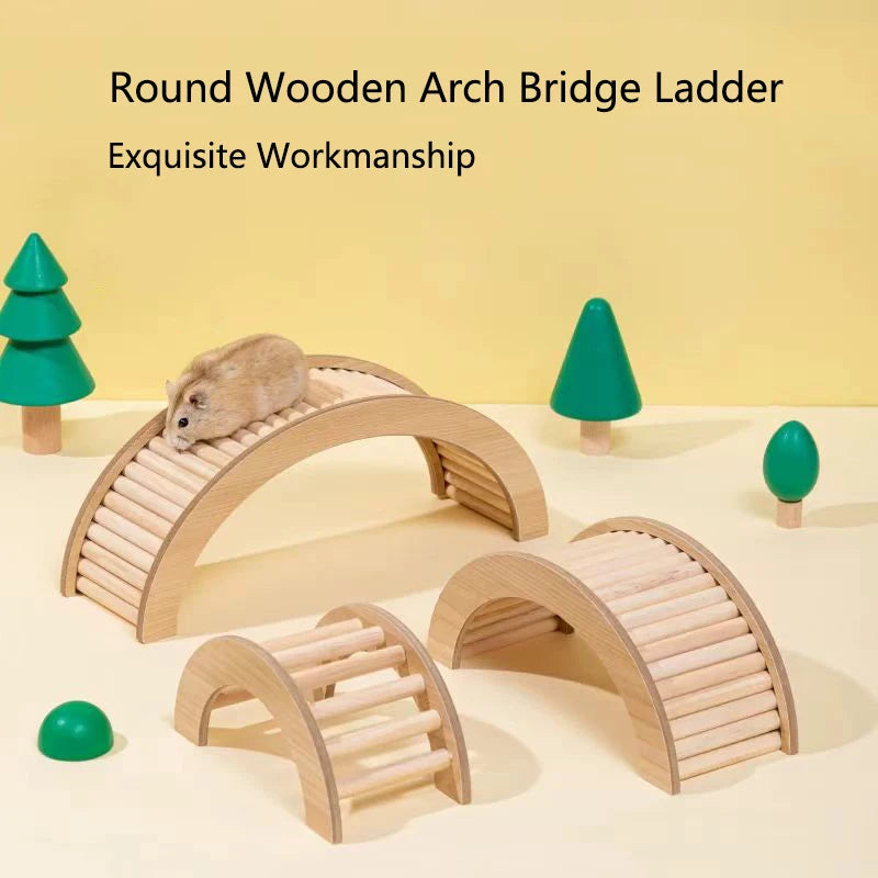 Smooth Hamster Hideaway Wooden Hamster House with Climbing Ladder Small Pet Castle Arch Bridge for Dwarf Mice Gerbils Small Pets