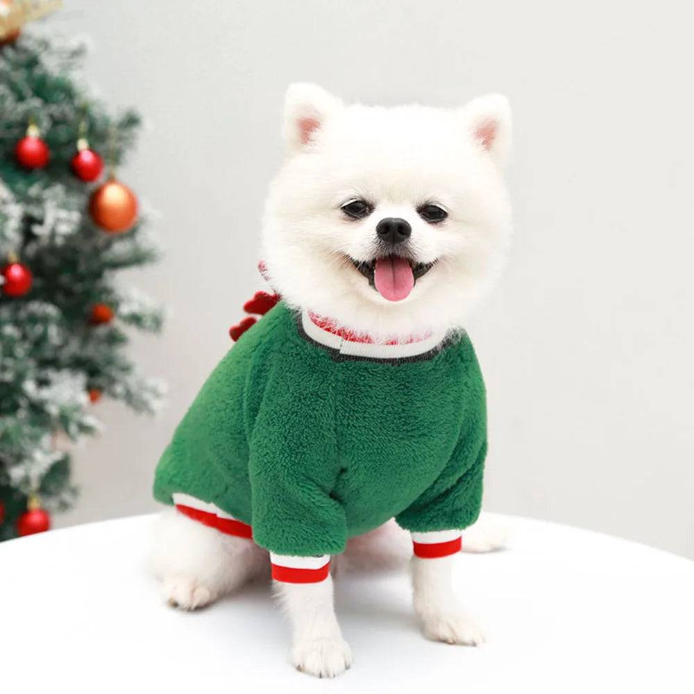 Christmas Dog Clothes Hoodie Pet Dog Sweater Flannel Antlers Scarf Winter Warm Small Dog Outfit Cat Hooded Clothing Costume Coat