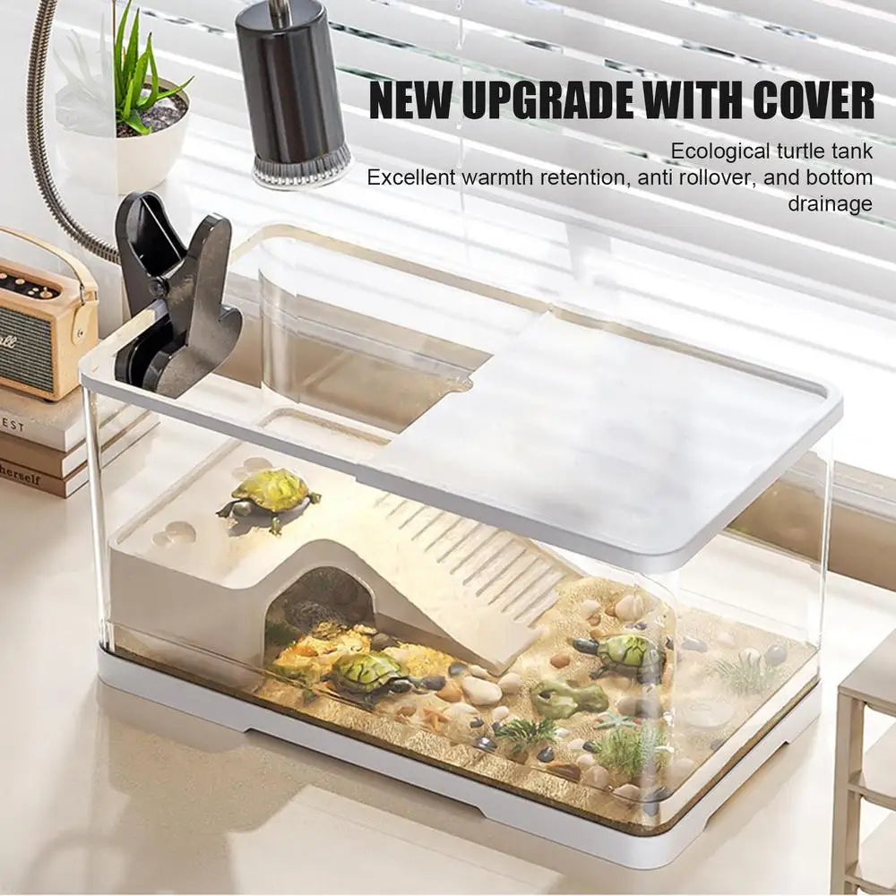 Turtle Tank Reptile Tank with Basking Platform Aquatic Tortoise Aquarium Reptile Habitat Tortoise Aquarium Habitat Turtle Carry