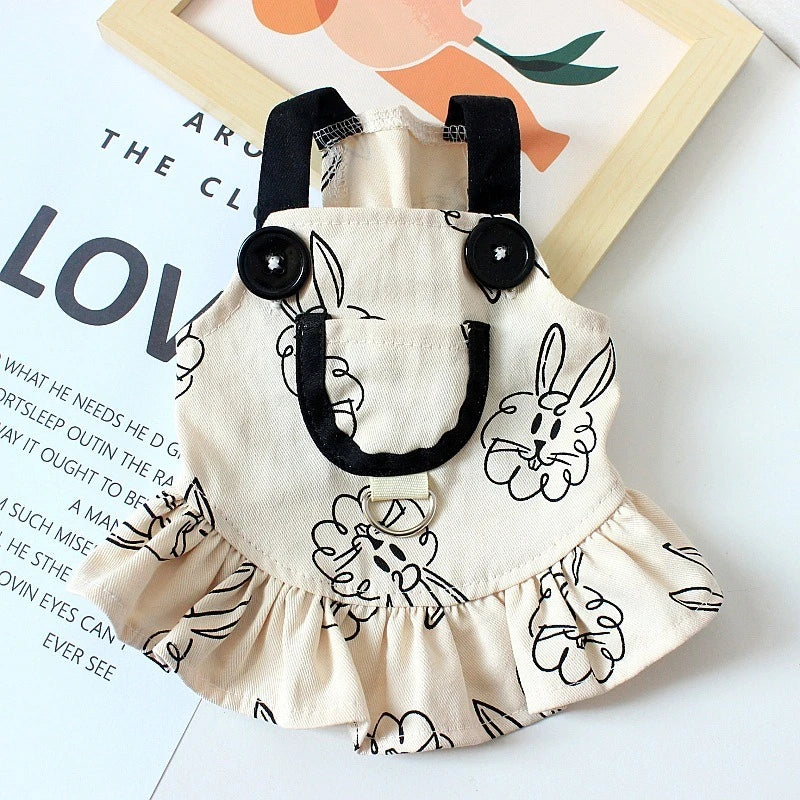 Cartoon Bunny Teddy York Dog Overalls Breathable Summer Spring Leisure Clothes for Cats Pocket Decorate Pet Boy Puppy T Shirt