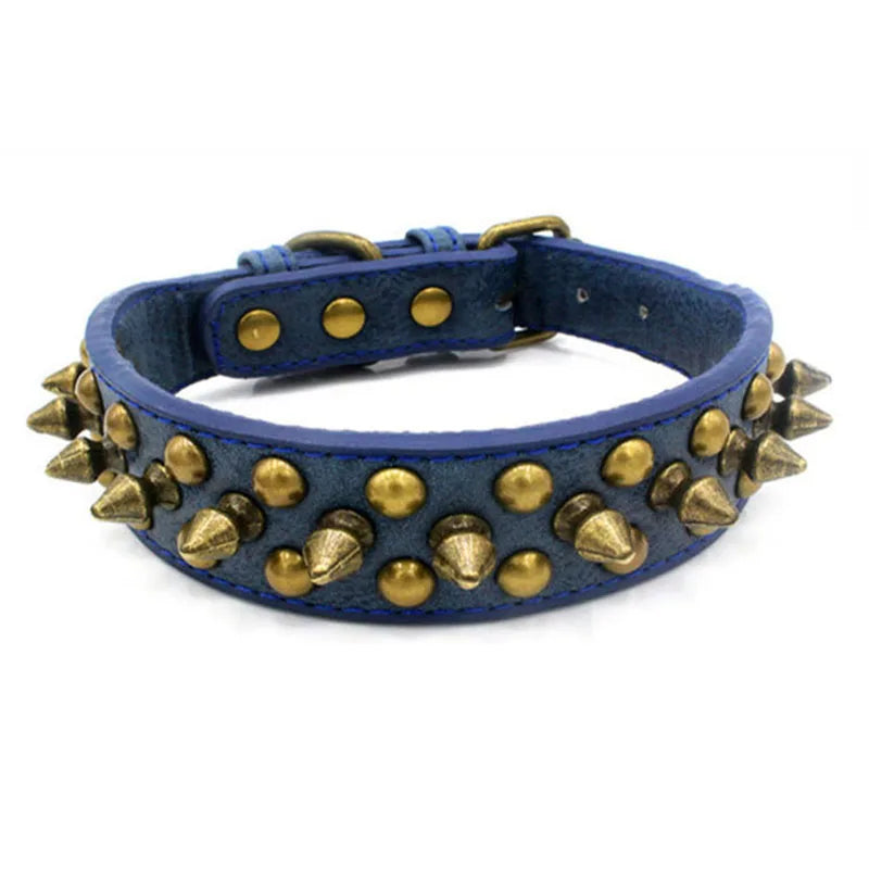 Bronze Spiked Studded Leather Dog Collars For Small Medium Large Dogs Pet Spike Collar Rivets Anti-Bite Pet Products Neck Strap
