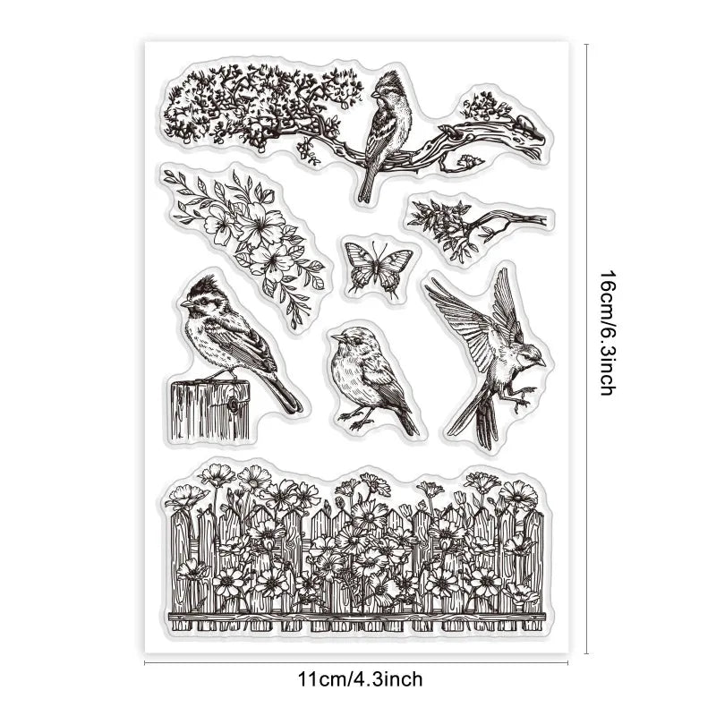 1pcs Bird Branch Silhouette Clear Stamps Birds Trees Clear Rubber Stamps Silicone for DIY Scrapbooking Photo Album 6.3x4.33inch