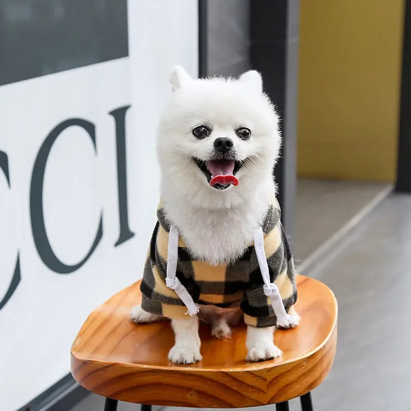 Plaid Dog Hoodie Pet Dog Clothes Sweaters With Hat And Pocket Design Autumn Winter Windproof Dog Clothing For Small Medium Dog
