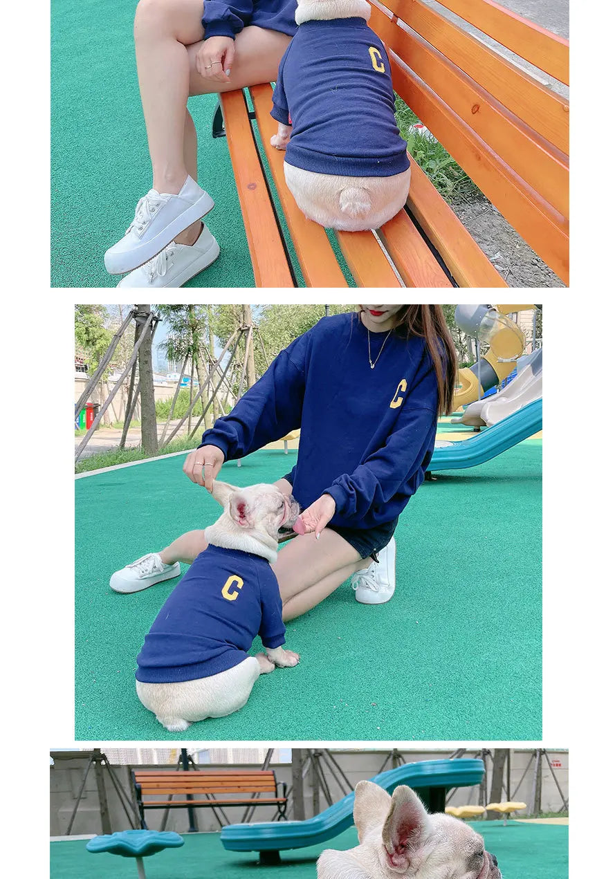 The New Pet Clothes Dog Costume Embroidery Crew Neck Parent-child Wear Spring and Autumn Pure Cotton Three Colors Seven Sizes