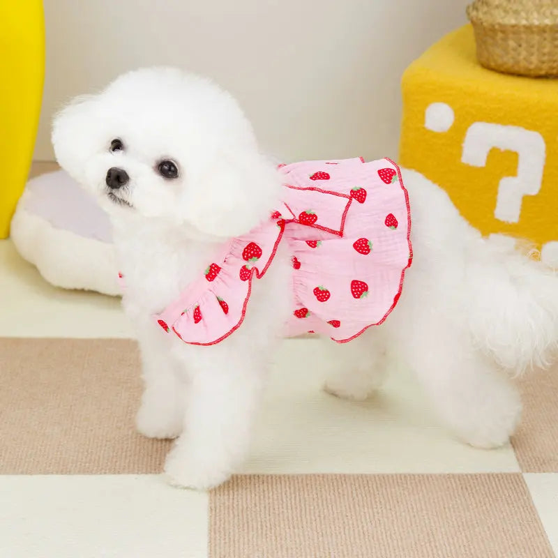 Summer Dog Strawberry Skirt Luxury Vest Suspender Dress Cooling Shirt for Bichon Chihuahua - Dog Outfit Summer Clothing