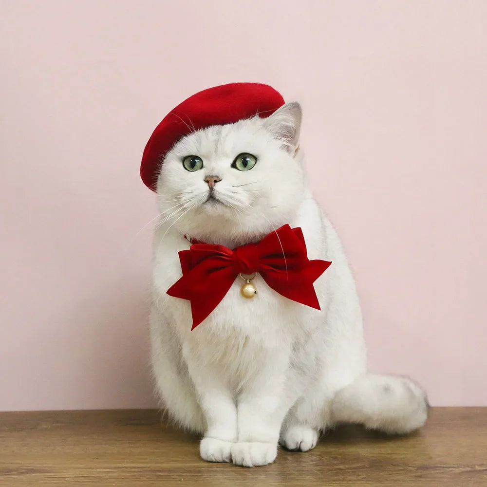 Soft Velvet Cat Collar Breakaway Puppy Kitten Collar Red Pink Bow Small Dog Collar Adjustable Safety Buckle Cat Bow Pet Supplies