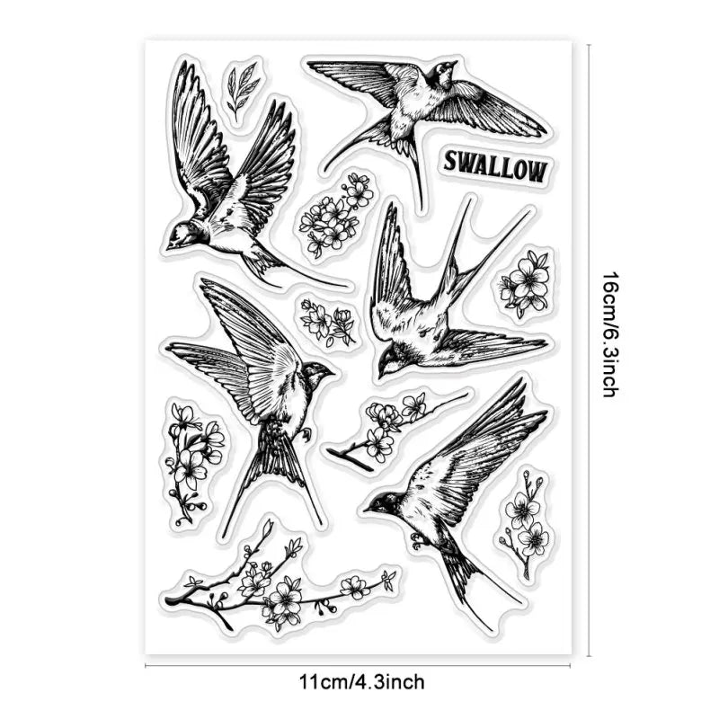 1pcs Bird Branch Silhouette Clear Stamps Birds Trees Clear Rubber Stamps Silicone for DIY Scrapbooking Photo Album 6.3x4.33inch