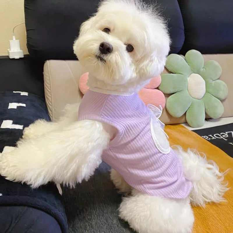 Vest for Dogs Solid Bow Dog Clothes for Small Dogs Sexy Backless Dog Costume Chihuahua Bichon 2024 Girls Dog Shirt Puppy T-Shirt
