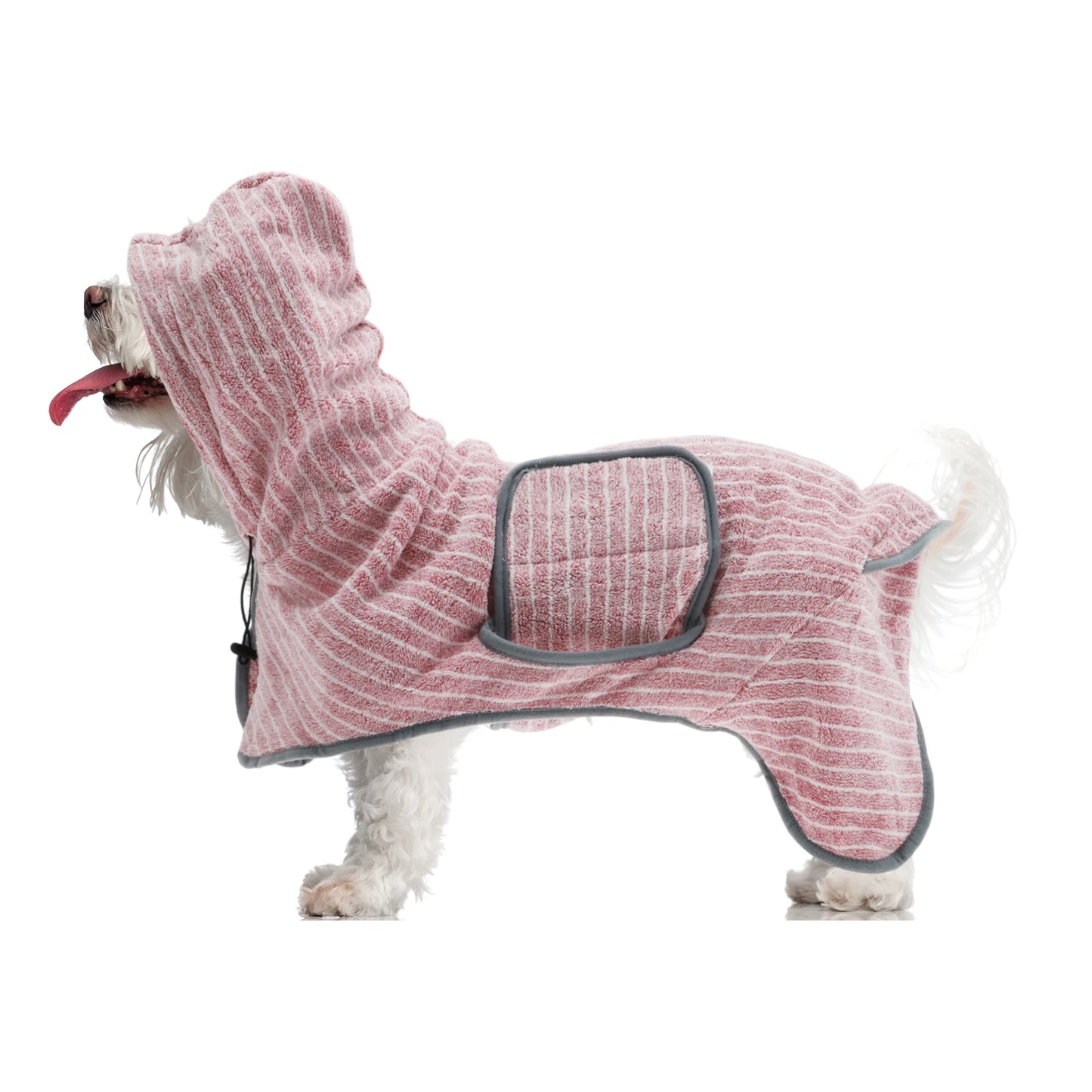 UXCELL Dog Bathrobe Pet Hooded Drawstring Towel Casual Striped Soft Dog Bath Towel Absorbent Dog Coral Fleece Coat Bath Robe