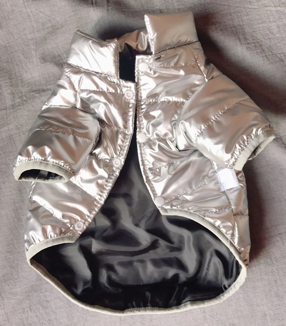 Puppy Pet Dog Clothes Outdoor Windproof Waterproof Leather Dog Coat Winter Warm Padded Jacket for Dogs and Cats in Cold Weather