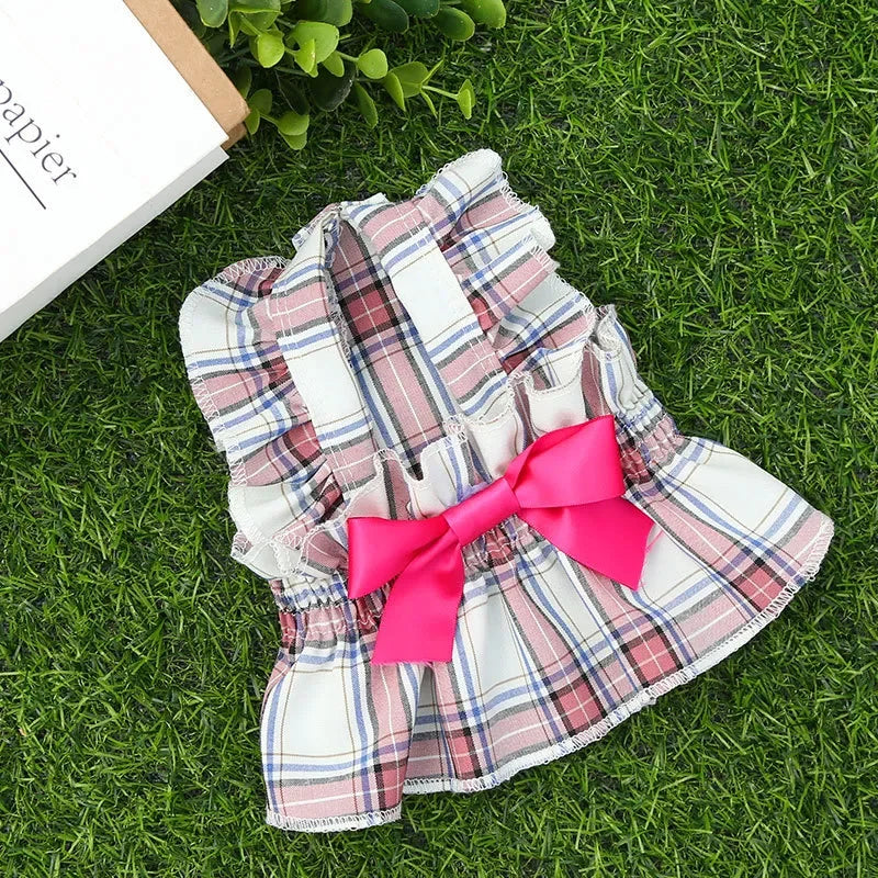 Plaid Dog Dress Cute Princess Dresses Cat Plaid Vest Small and Medium-sized Pet Clothing Classical Style Printed Pattern Clothes