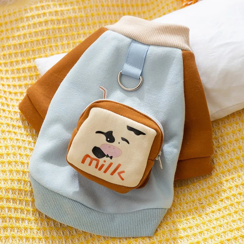 2024 Dog Clothes Cute Dog Hoodies Thin Autumn Winter Dog Coat with D-Ring Striped Print Puppy Sweatshirt Cat Jacket Pet Apparel