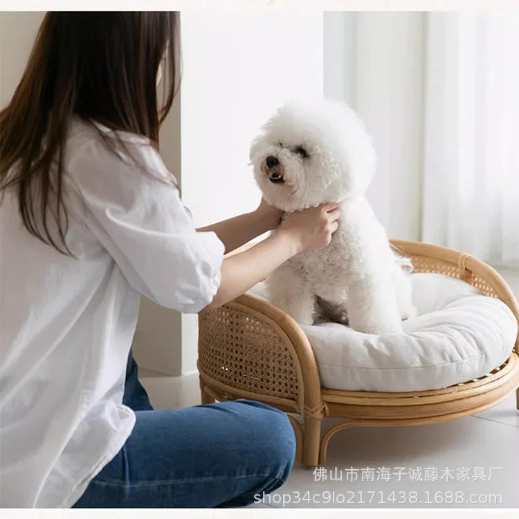 South East Asia Natural Indonesian True Rattan Teddy Nest Summer Cool Round Pomeranian Small Pet Cat Dog Kennel