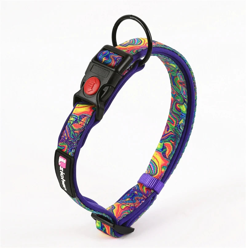 Adjustable Pet Dog Collars Color Graffiti Soft Cotton Leash Accessories Walking Exercise Safety French Bulldog Puppy Chain