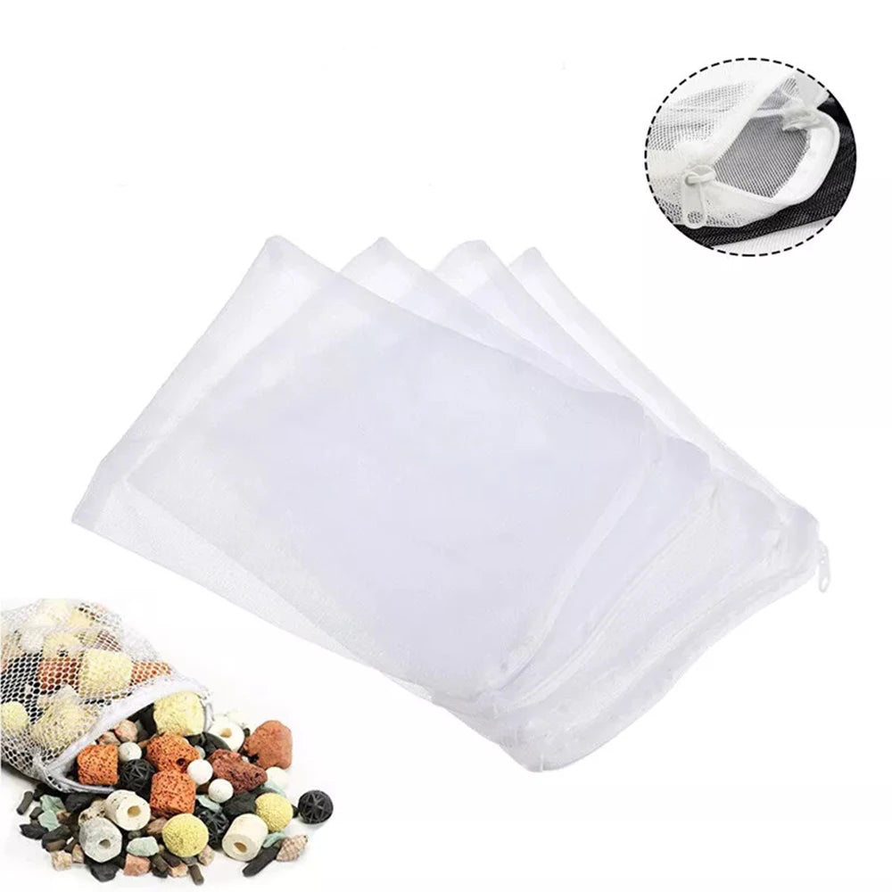 5/10Pcs Aquarium Filter Net Bags Reusable Fine Filter Media Bags With Zipper For Fresh Saltwater Tanks Aquarium Fish Tank Filter
