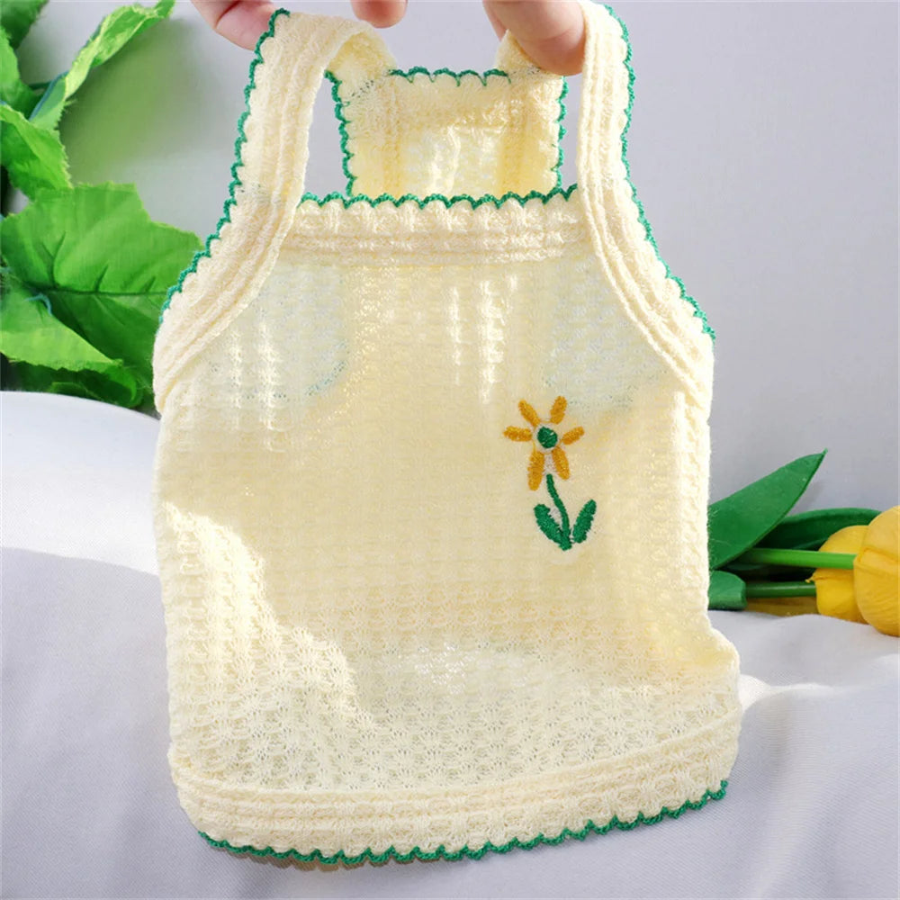Sweet Puppy Dog Camisole Vest for Small Dogs Summer Pet Clothes Pomeranian Maltese Shirts mascotas Flower Embroidered Clothing