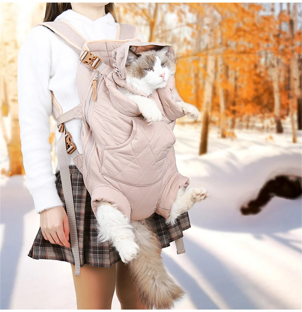 Travel Riding Cat Carrier Bag Winter Warm Pet Carrying Backpack for Cats mascotas Accessories Sphynx Supplies Transportin Gatos