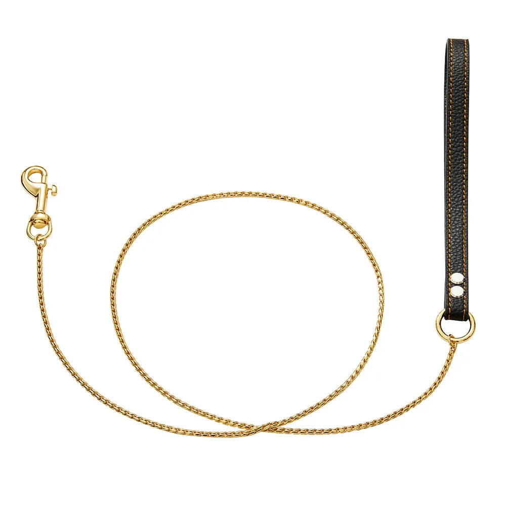 Dog Chain Leash for Dog Collar 18K Gold Sliver Cuban Link Anti-Bite Metal Strong Dog Leash for Walking Training Small Medium Dog