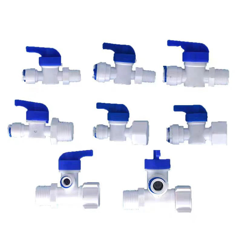 1Pcs Aquarium Fitting RO Water Straight Plastic Ball Valve with Quick Connect 1/4' 3/8' OD Hose Male Reverse Osmosis Connector