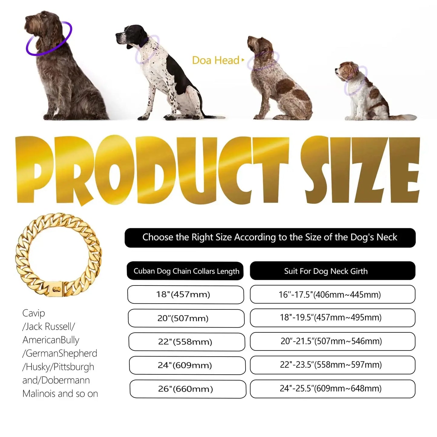 Strong 32mm Wide Gold Dog Chain Collars Heavy Stainless Steel Dogs Choker Pitbull Gold Dog Necklace For Large Huge Dogs