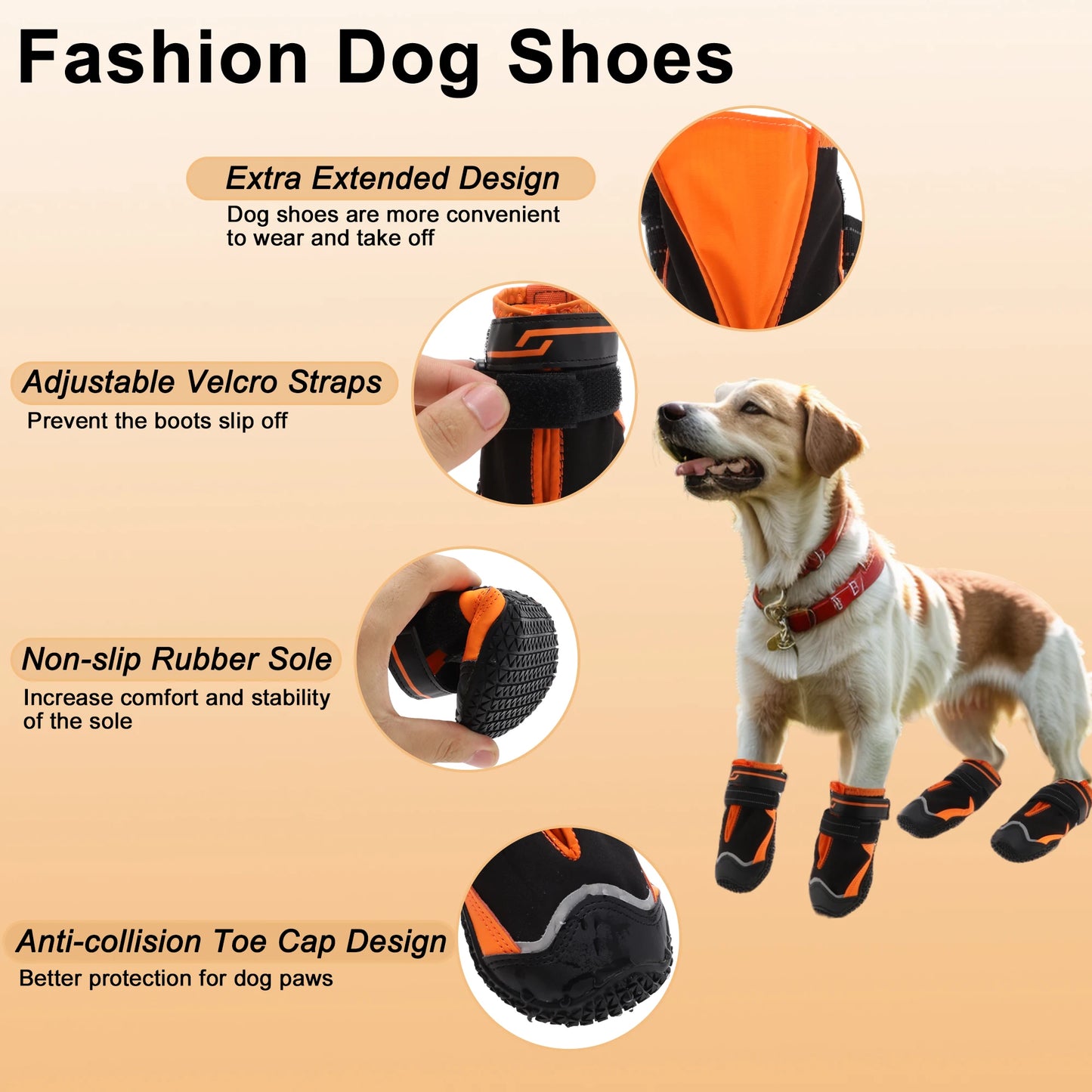 UXCELL 4pcs Casual Dog Shoes Waterproof Anti-Slip Dog Shoes Dog Boots Paw Protectors Outdoor Walking Protector Pets Shoes